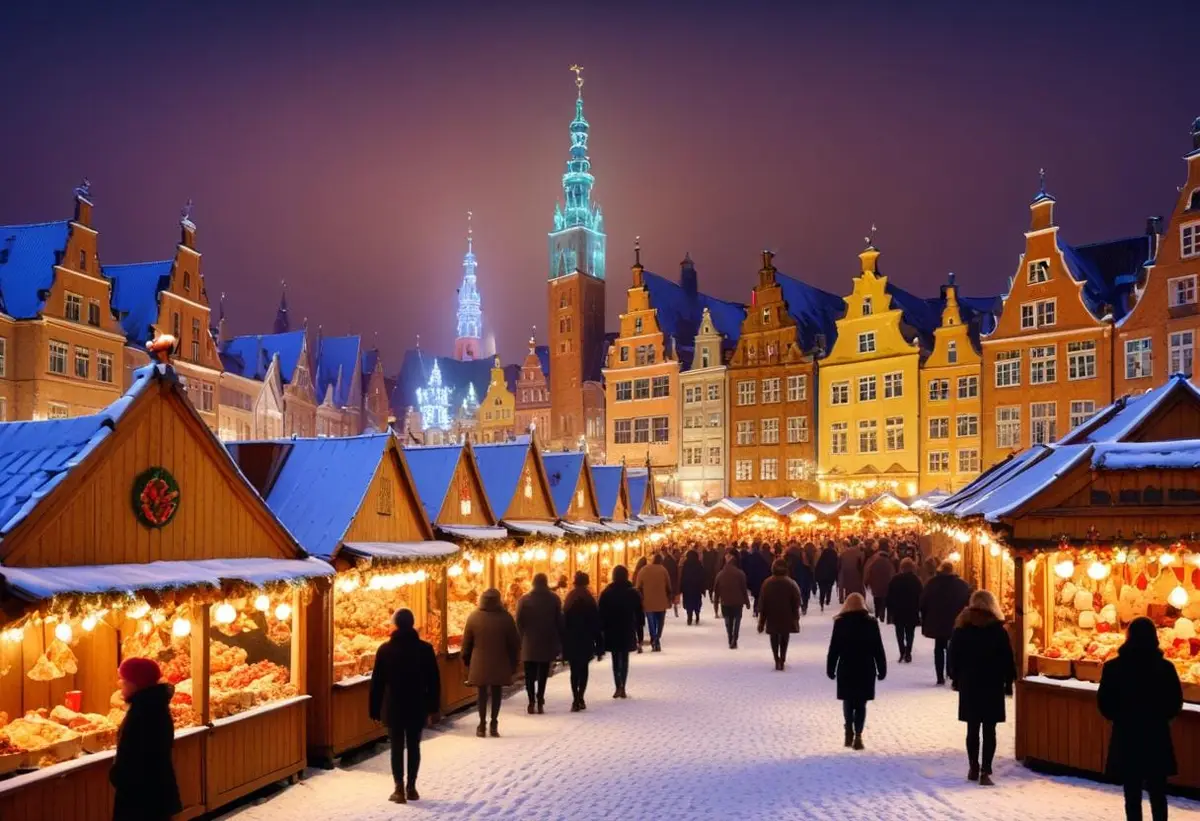 Upplev magin på Gdansk julmarknad i vinter illustration